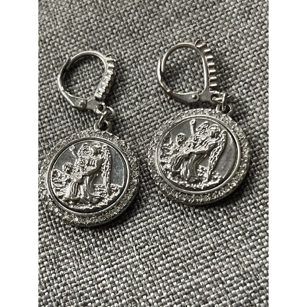 Angel Silver Medallion Earrings